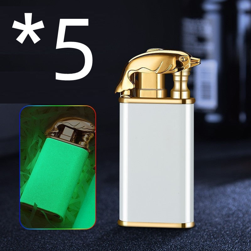 Creative Blue Flame Lighter Dolphin Dragon Tiger Double Fire Metal Winproof Inflatable Lighter
