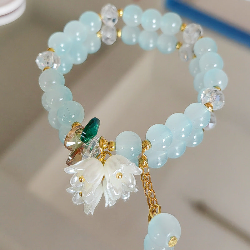 Crystal Lily Flower Bracelet - Glass Floral Jewelry for Women