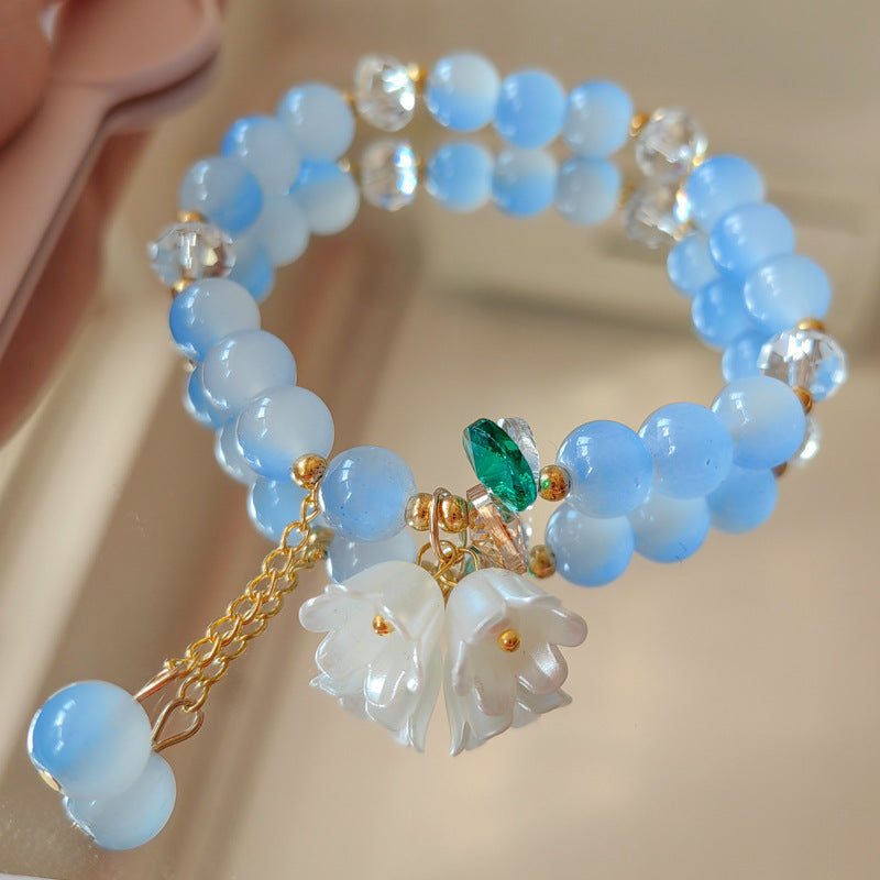 Crystal Lily Flower Bracelet - Glass Floral Jewelry for Women