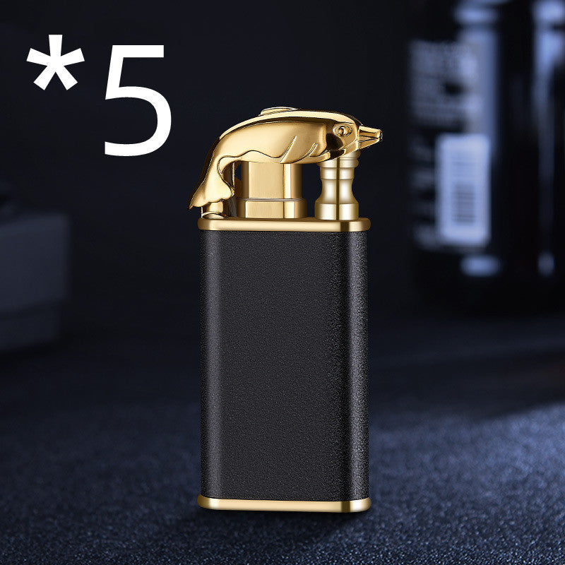 Creative Blue Flame Lighter Dolphin Dragon Tiger Double Fire Metal Winproof Inflatable Lighter