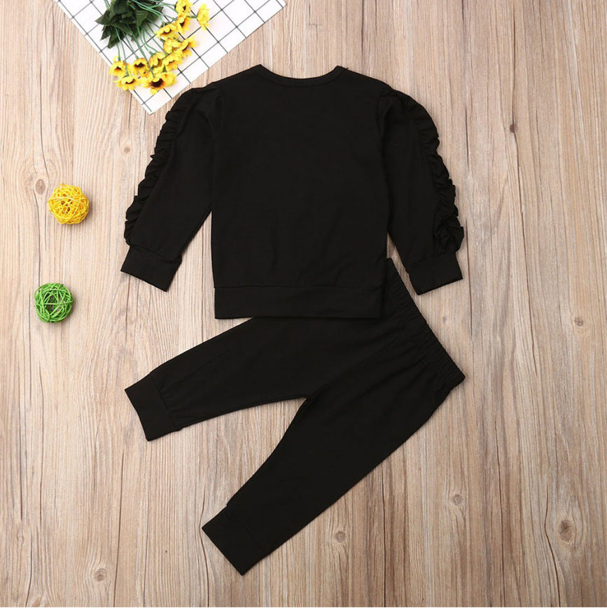 Adorable Newborn Baby Boys Girls Ruffles Jumper Solid Long Sleeve Sweatshirt Tops Pants Infant Kids 2Pcs Outfits Clothes Set Fall Clothes