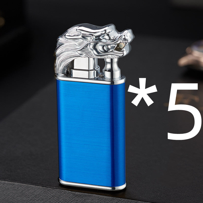 Creative Blue Flame Lighter Dolphin Dragon Tiger Double Fire Metal Winproof Inflatable Lighter