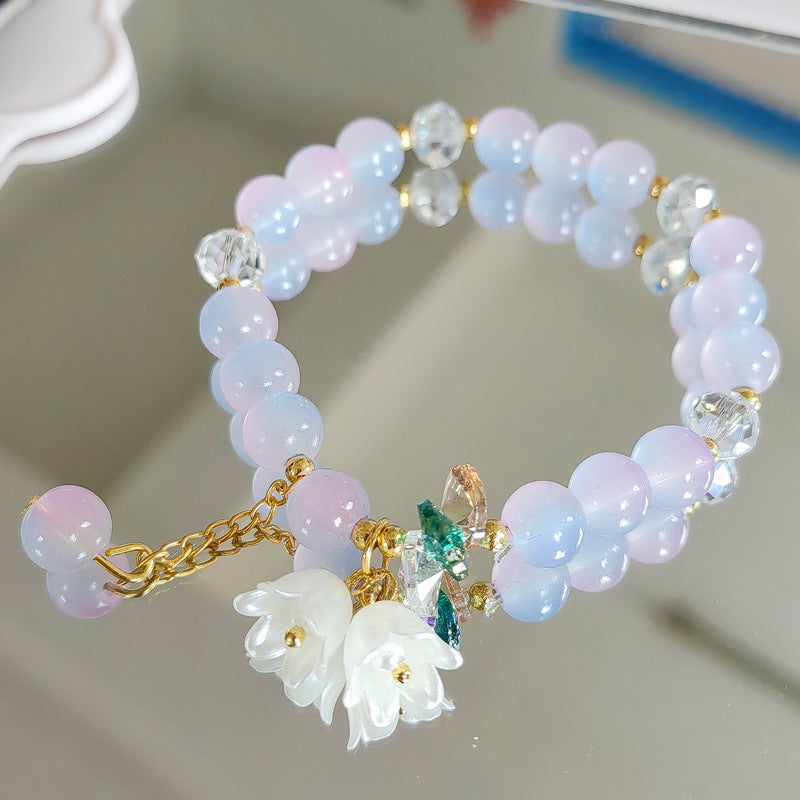 Crystal Lily Flower Bracelet - Glass Floral Jewelry for Women