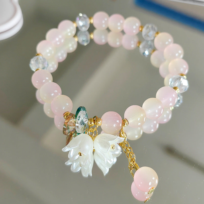 Crystal Lily Flower Bracelet - Glass Floral Jewelry for Women