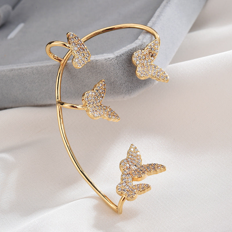 Butterfly Ear Clips No Piercing - Gold Zircon Ear Cuffs for Women