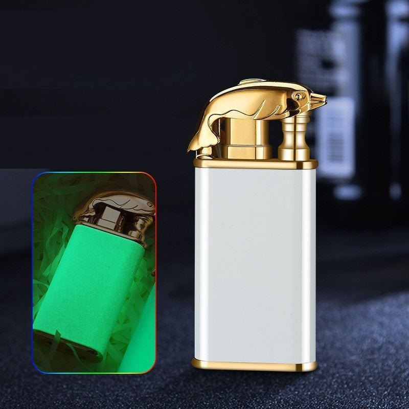 Creative Blue Flame Lighter Dolphin Dragon Tiger Double Fire Metal Winproof Inflatable Lighter