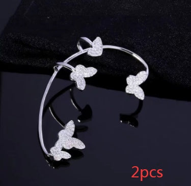 Butterfly Ear Clips No Piercing - Gold Zircon Ear Cuffs for Women