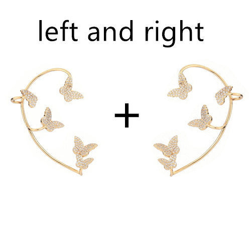 Butterfly Ear Clips No Piercing - Gold Zircon Ear Cuffs for Women