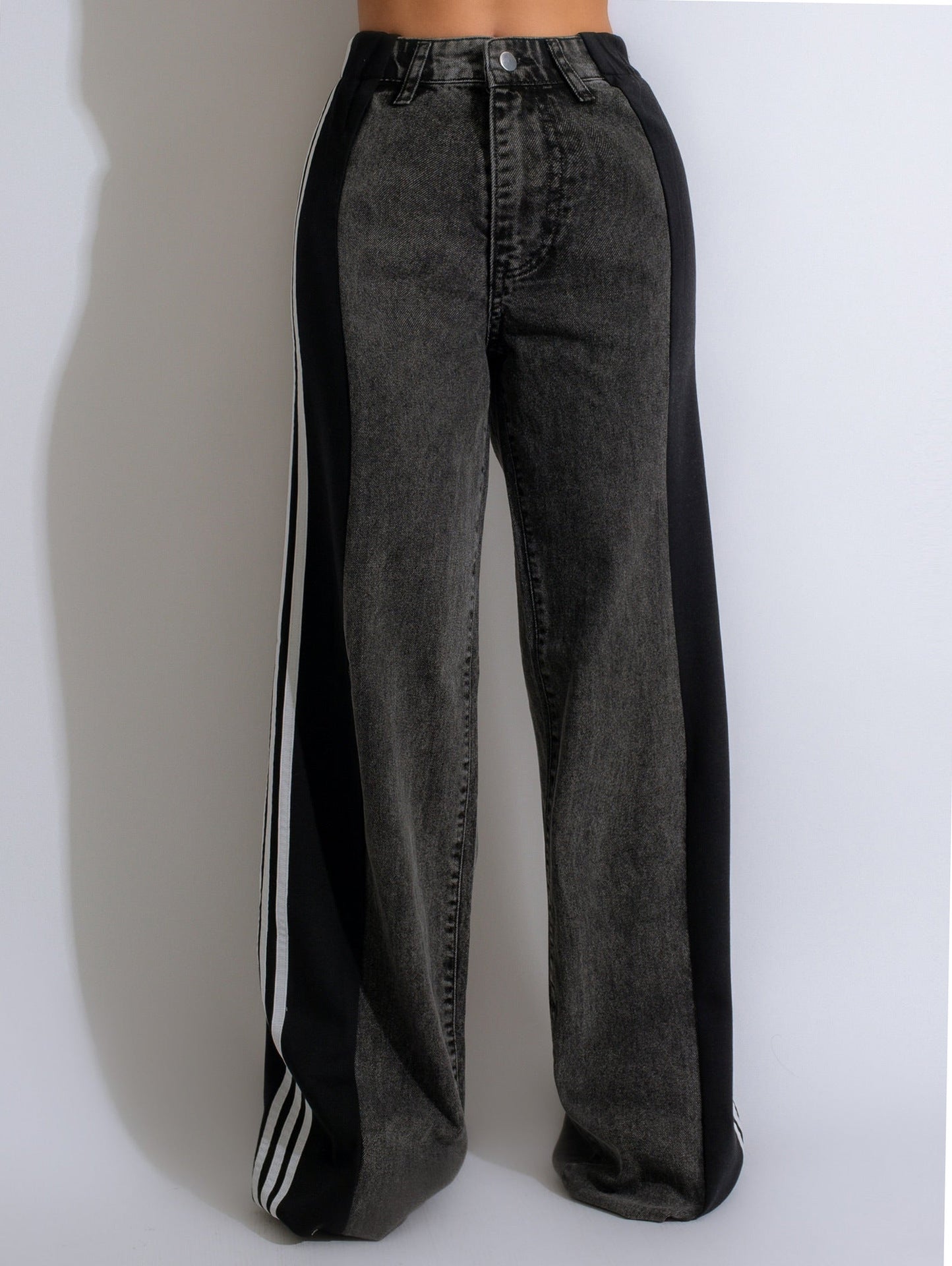 Fashion Casual High Waist Elastic Straight Leg Trousers - Trendy Denim Wide Leg Pants for Streetwear