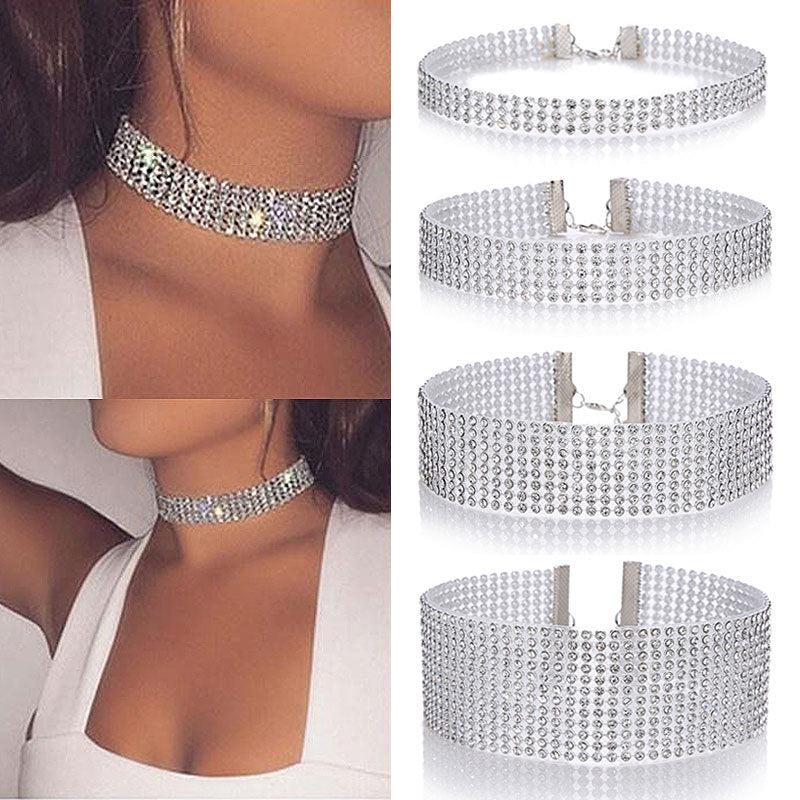 Crystal Rhinestone Choker Necklace - Wedding Jewelry for Women
