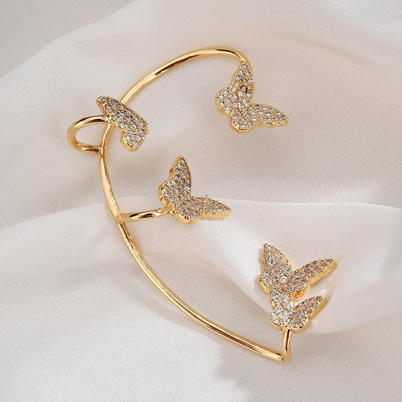 Butterfly Ear Clips No Piercing - Gold Zircon Ear Cuffs for Women