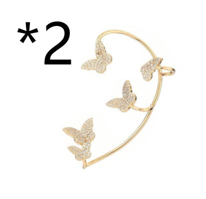 Butterfly Ear Clips No Piercing - Gold Zircon Ear Cuffs for Women