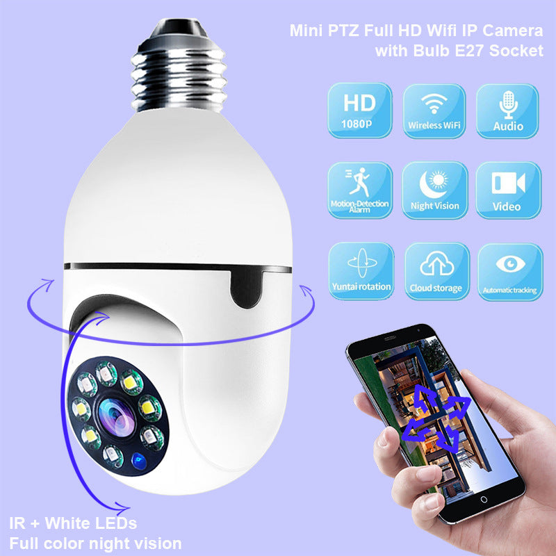 1080P WiFi Security Camera Bulb - 4X Zoom E27 Home 5GWiFi Alarm Monitor