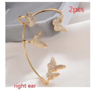 Butterfly Ear Clips No Piercing - Gold Zircon Ear Cuffs for Women