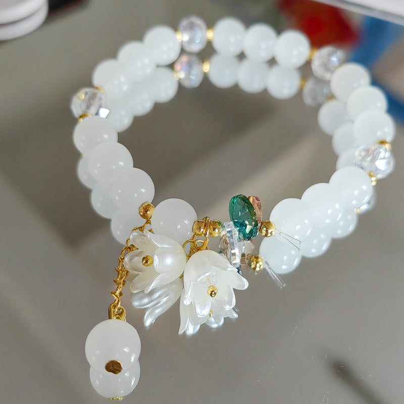Crystal Lily Flower Bracelet - Glass Floral Jewelry for Women