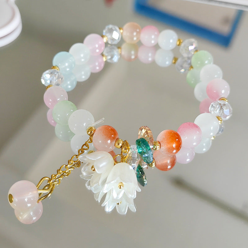 Crystal Lily Flower Bracelet - Glass Floral Jewelry for Women