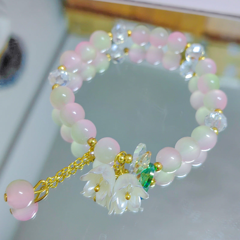 Crystal Lily Flower Bracelet - Glass Floral Jewelry for Women