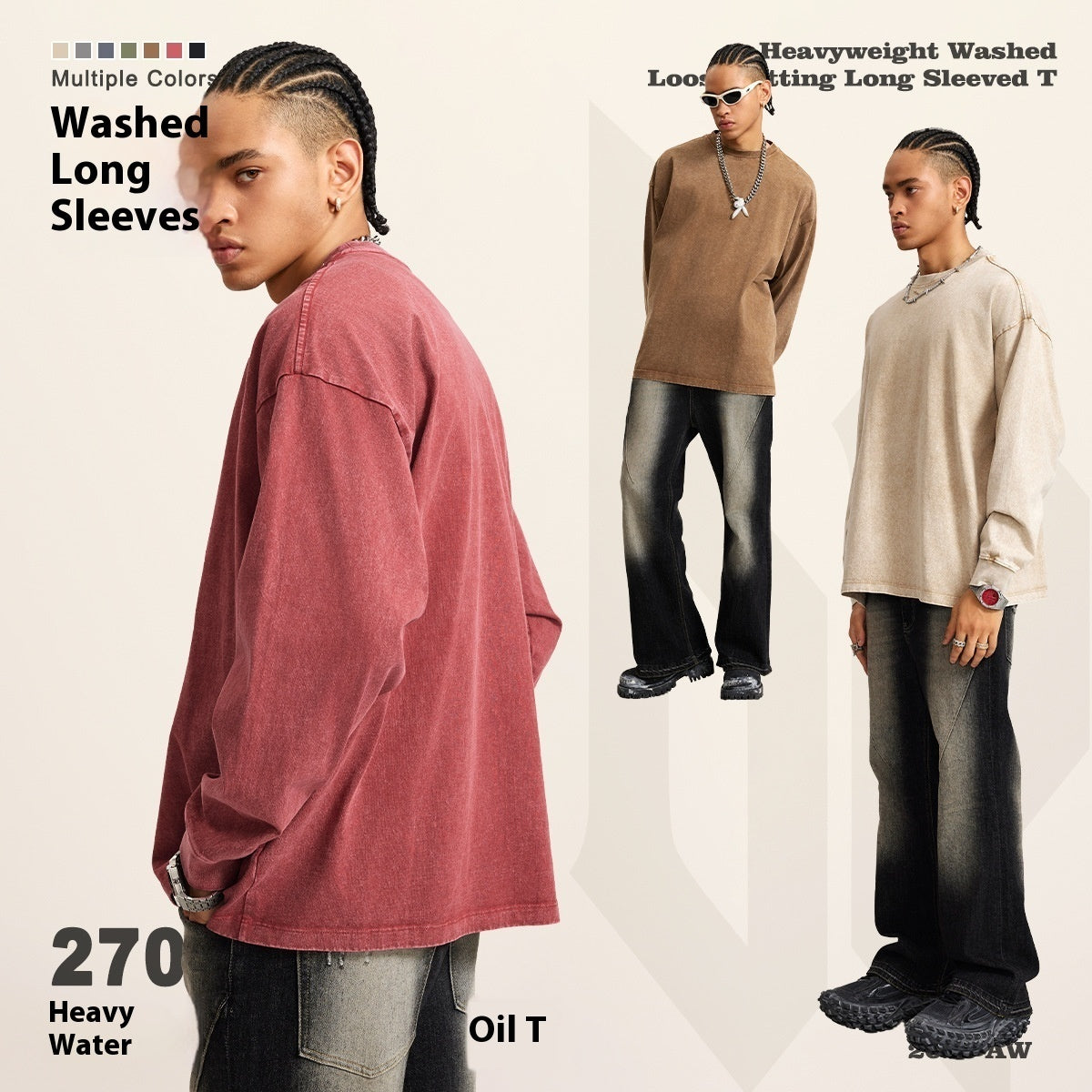 American Retro Washed Cotton Sweater - Loose Fit Pullover
