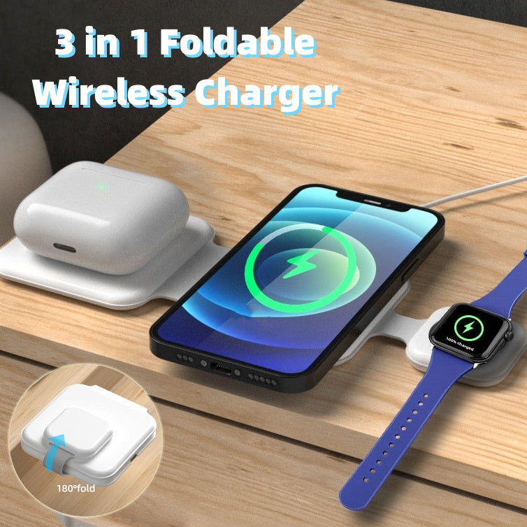 3 In 1 Magnetic Foldable Wireless Charger  Multi-device Charging Station - TechSavvy