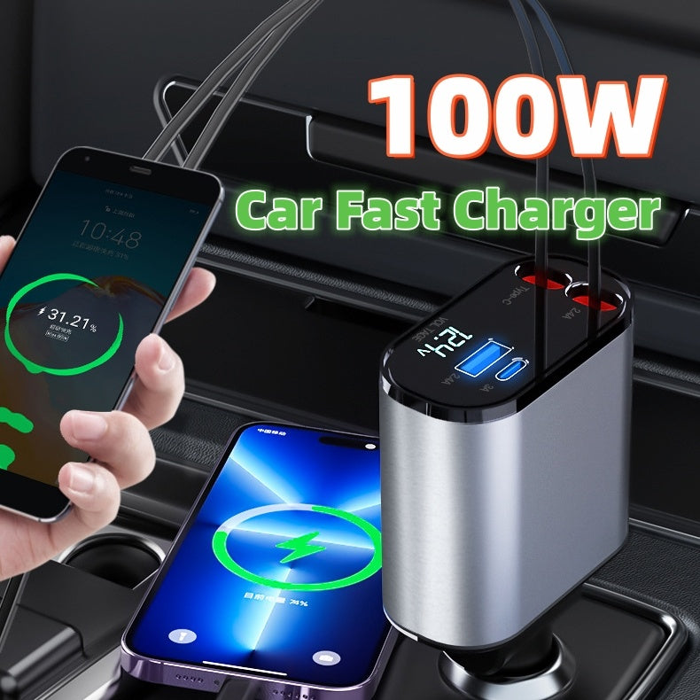 100W Fast Charging Car Charger  USB & Type-C - QuickCharge