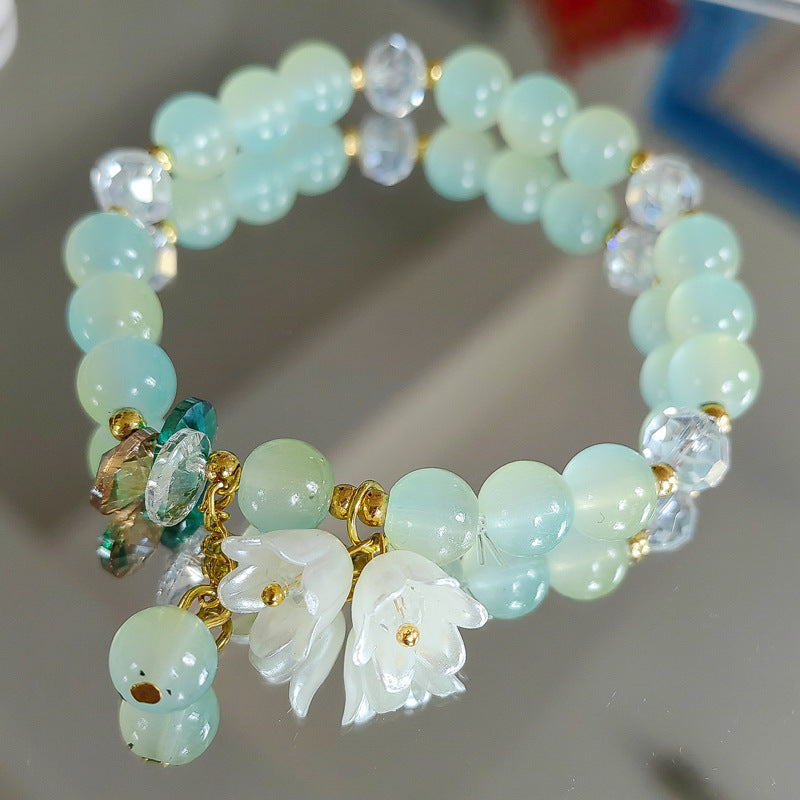 Crystal Lily Flower Bracelet - Glass Floral Jewelry for Women