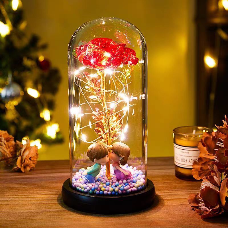 Eternal Rose LED Light Foil Flower In Glass Cover Night Lights Lamp Decor For Home Bedroom Wedding Gift Valentine's Day Gifts