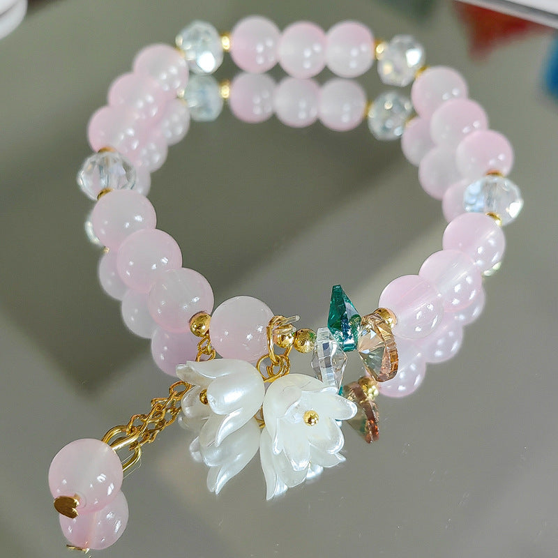 Crystal Lily Flower Bracelet - Glass Floral Jewelry for Women