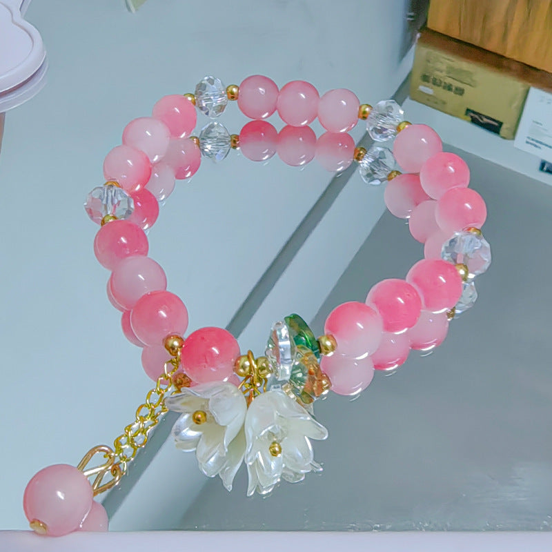 Crystal Lily Flower Bracelet - Glass Floral Jewelry for Women