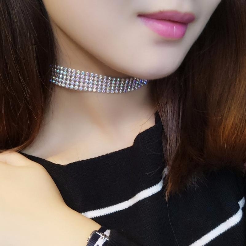 Crystal Rhinestone Choker Necklace - Wedding Jewelry for Women