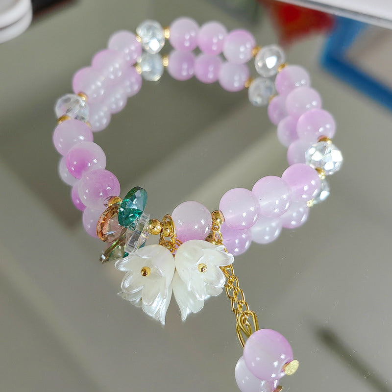 Crystal Lily Flower Bracelet - Glass Floral Jewelry for Women