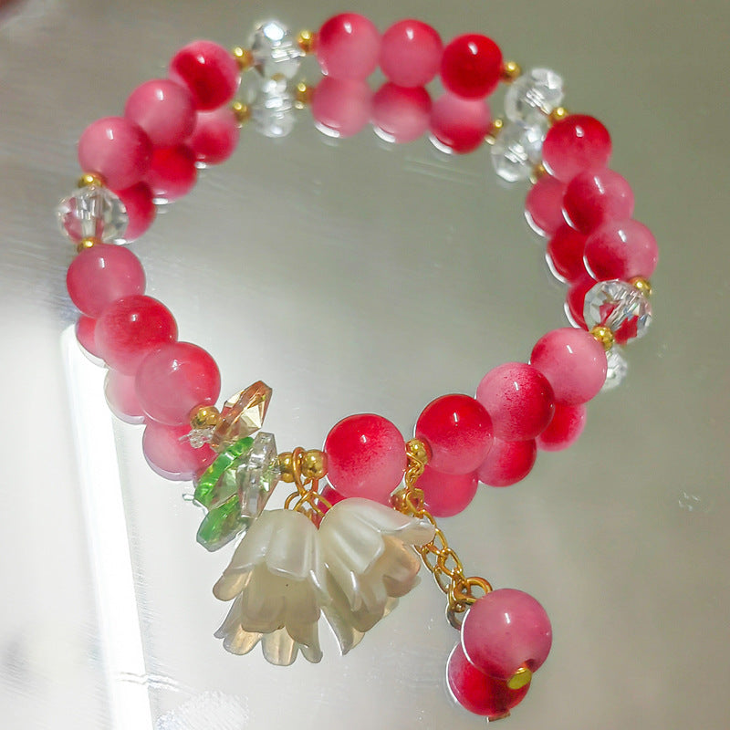 Crystal Lily Flower Bracelet - Glass Floral Jewelry for Women