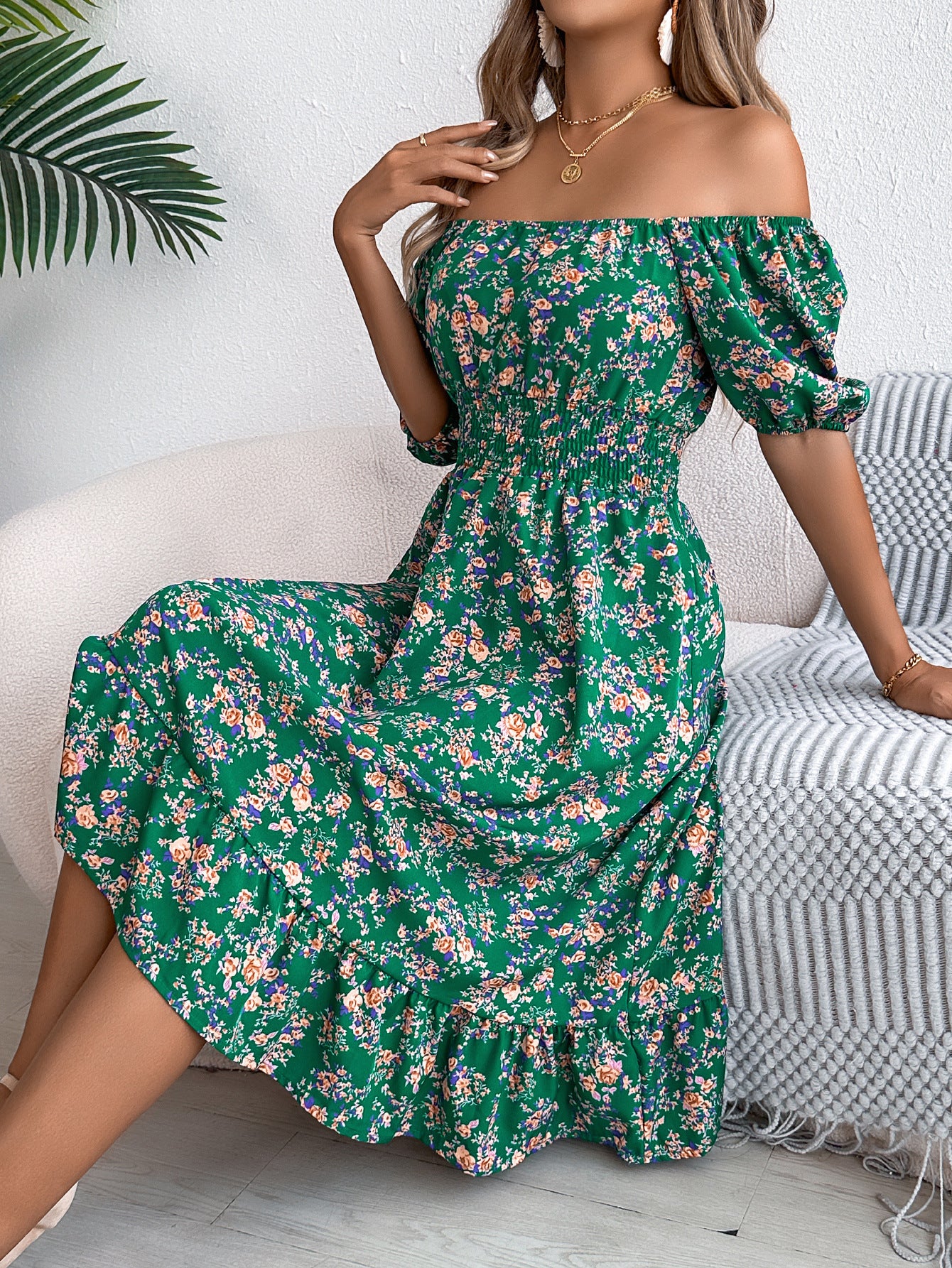 Floral Print Square Collar Dress - Summer Fashion