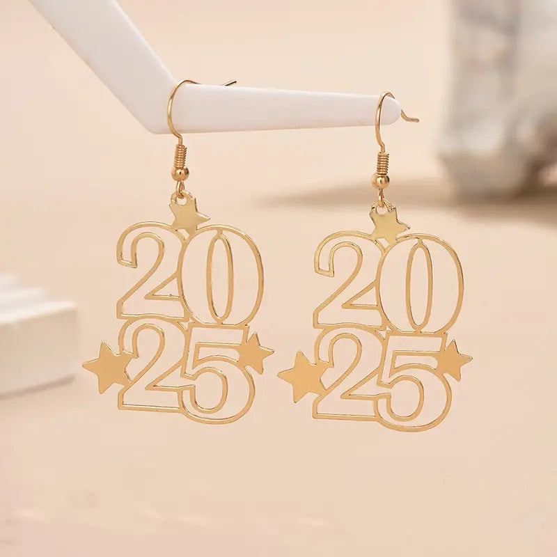 2025 Golden Number Dangle Earrings - New Year Fashion Jewelry for Women