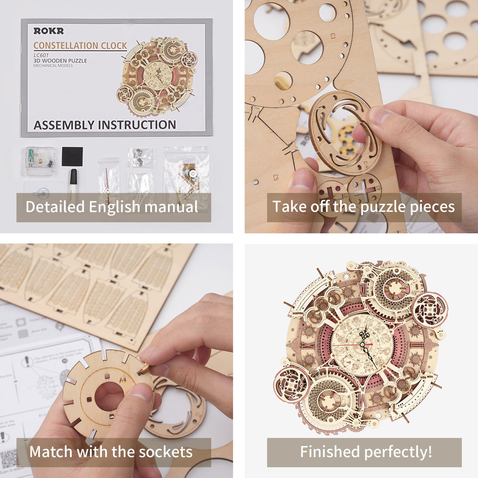 3D Wooden Puzzle Zodiac Wall Clock - Educational Toy