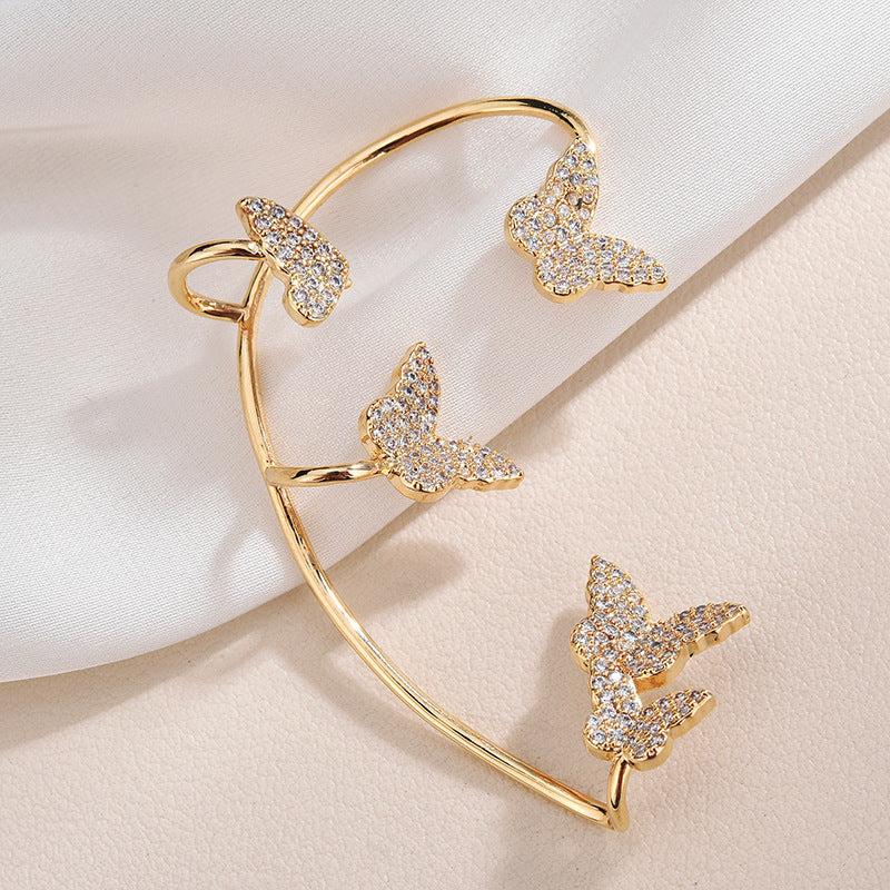 Butterfly Ear Clips No Piercing - Gold Zircon Ear Cuffs for Women