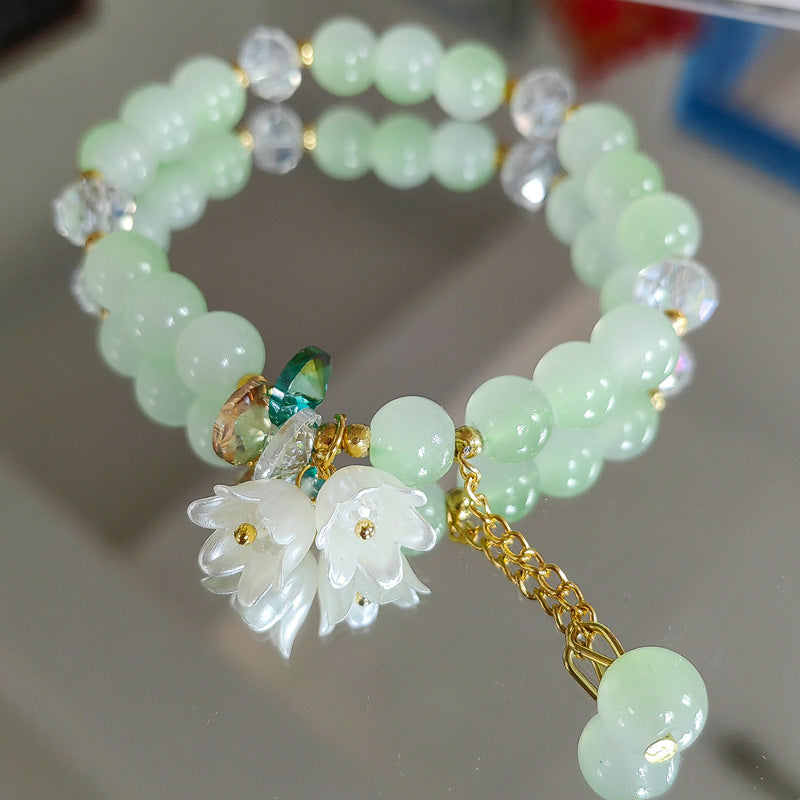 Crystal Lily Flower Bracelet - Glass Floral Jewelry for Women