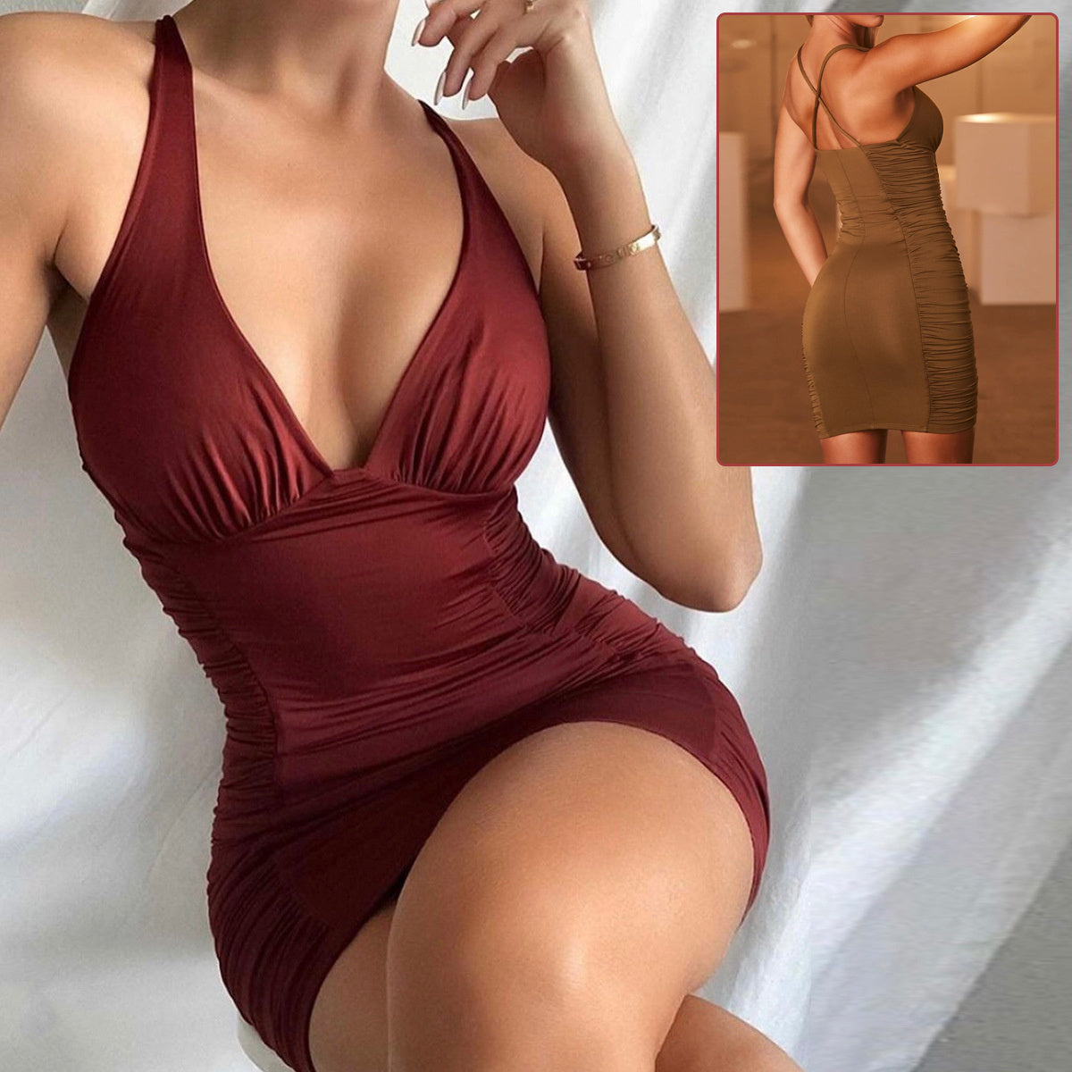 Deep V-neck Backless Suspender Dress INS Fashion