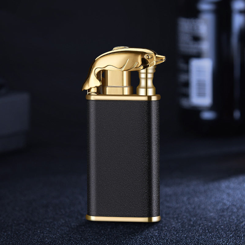 Creative Blue Flame Lighter Dolphin Dragon Tiger Double Fire Metal Winproof Inflatable Lighter