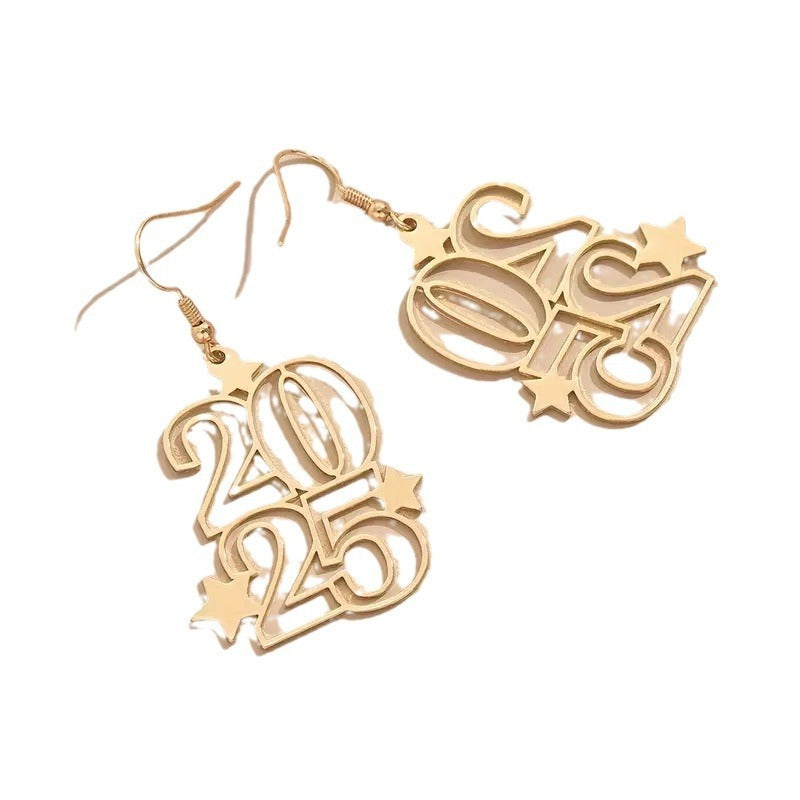 2025 Golden Number Dangle Earrings - New Year Fashion Jewelry for Women