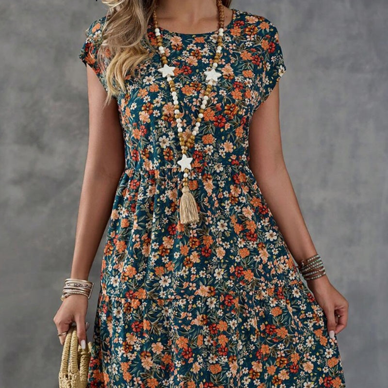 Emery Rose Waist Holiday Dress in floral print with flattering waistline design