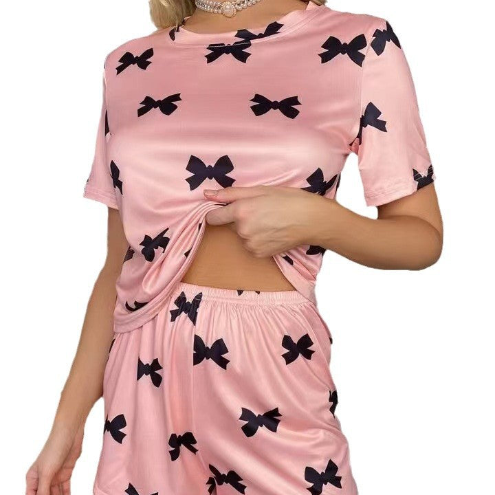 Cozy Round Neck T-shirt Pajamas Shorts Set - Sweet Two-piece Set Suit