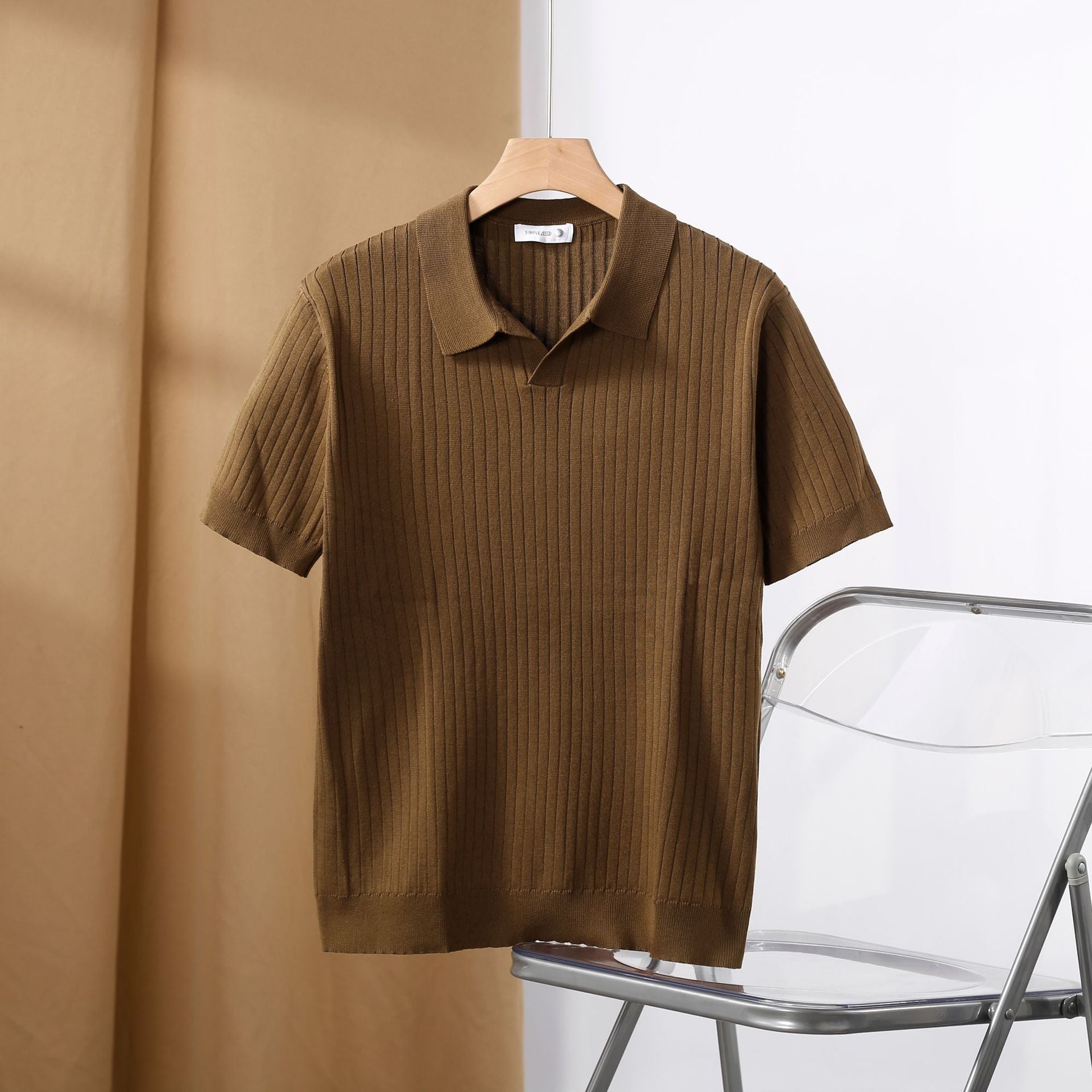 American Lapel Sunken Stripe Jacquard Sweater