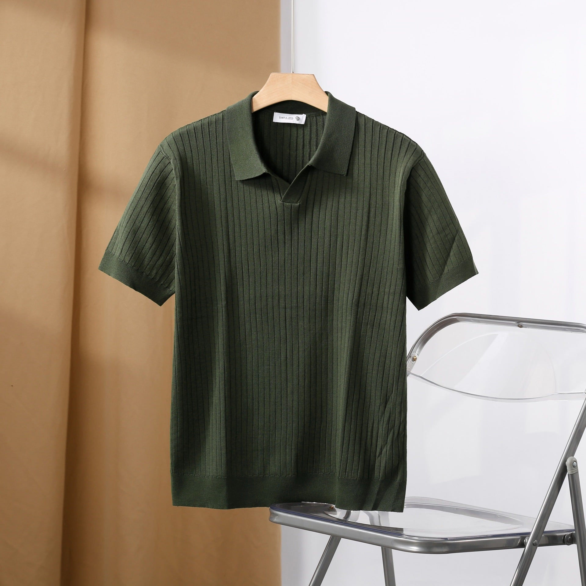 American Lapel Sunken Stripe Jacquard Sweater