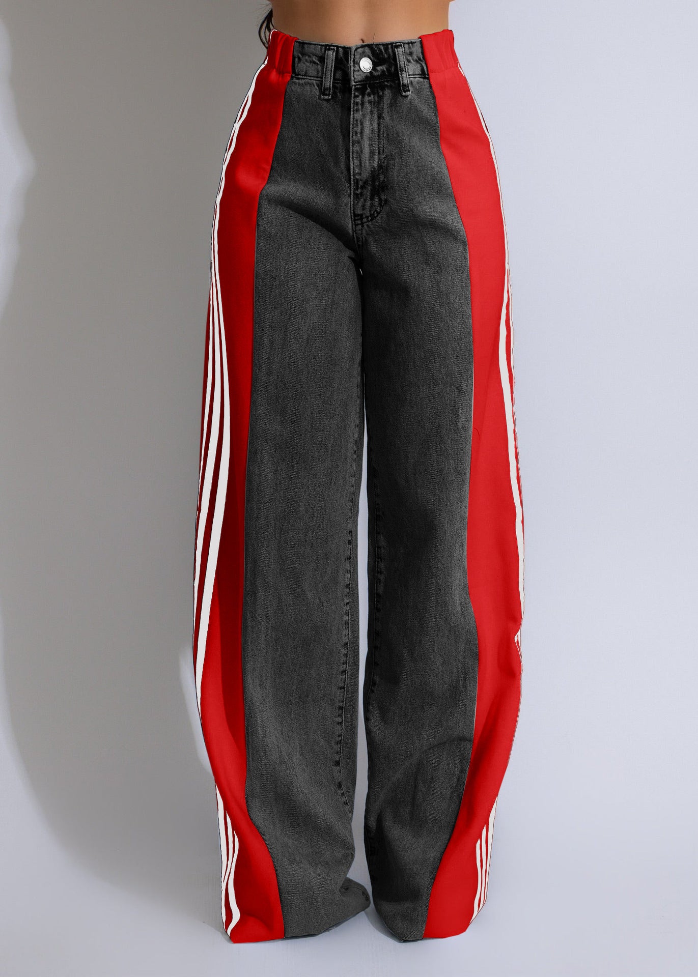 Fashion Casual High Waist Elastic Straight Leg Trousers - Trendy Denim Wide Leg Pants for Streetwear