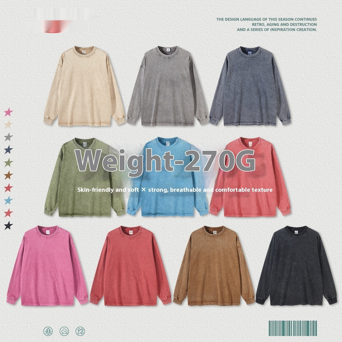 American Retro Washed Cotton Sweater - Loose Fit Pullover