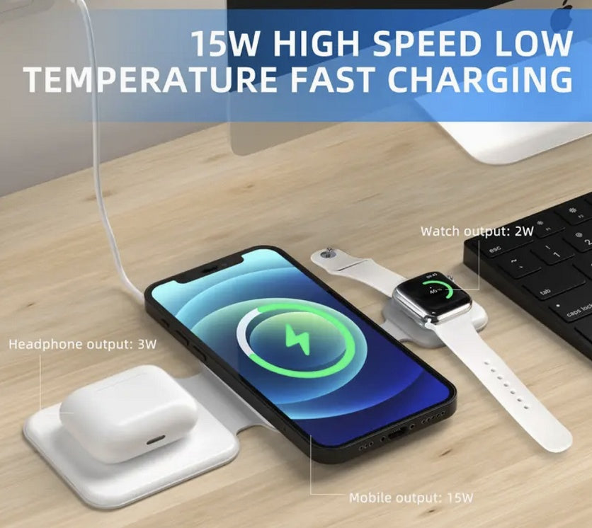 3 In 1 Magnetic Foldable Wireless Charger  Multi-device Charging Station - TechSavvy