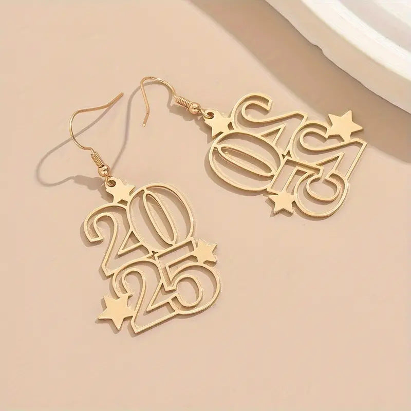 2025 Golden Number Dangle Earrings - New Year Fashion Jewelry for Women
