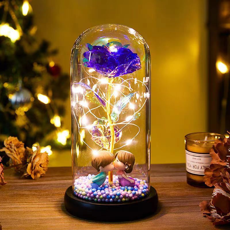 Eternal Rose LED Light Foil Flower In Glass Cover Night Lights Lamp Decor For Home Bedroom Wedding Gift Valentine's Day Gifts