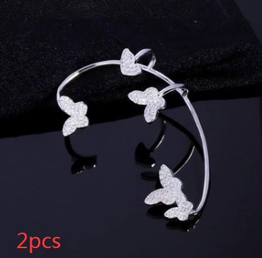 Butterfly Ear Clips No Piercing - Gold Zircon Ear Cuffs for Women