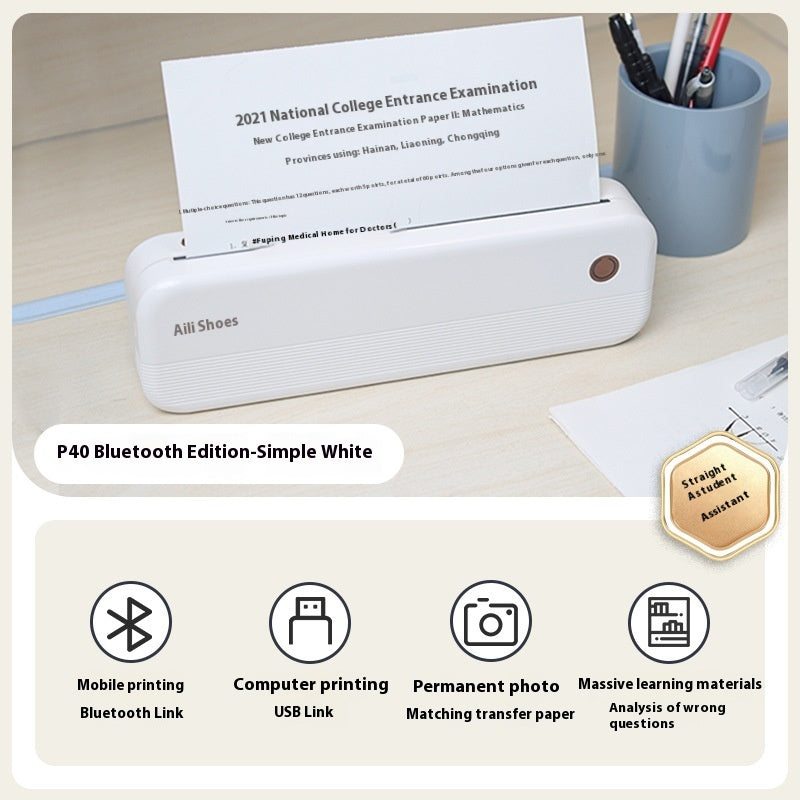 Ailixiong P40 Portable Thermal Printer - Wireless A4 Ink-Free Office Printer